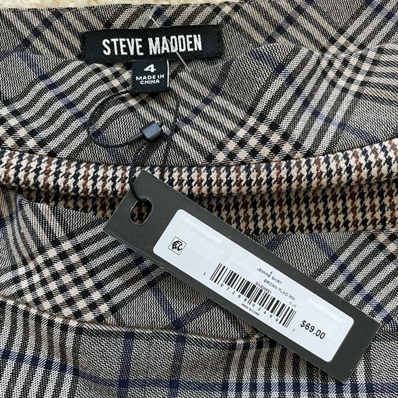 Steve Madden Women's Jeanne Skirt, Brown Plaid Mix, Sz 4 NWT - Picture 7 of 8